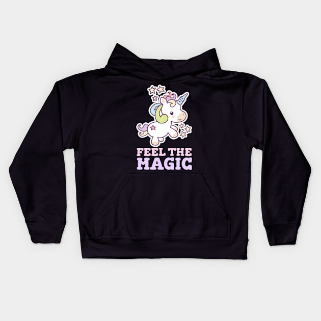 Feel The Magic Cute Unicorn Kids Hoodie by Xiaoxiao Art